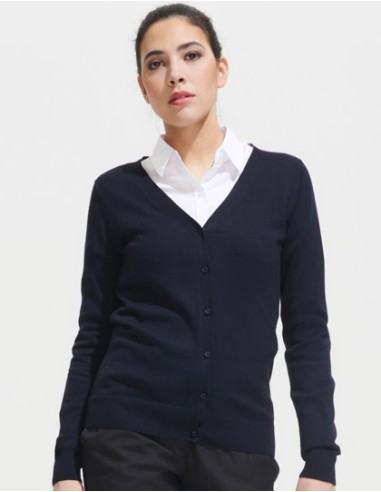 SOL-90012-Womens Golden V-Neck Knitted Cardigan